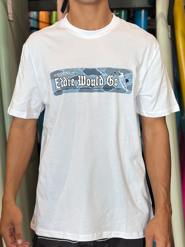 RIP CURL EDDIE WOULD GO STICKER TEE - WHITE