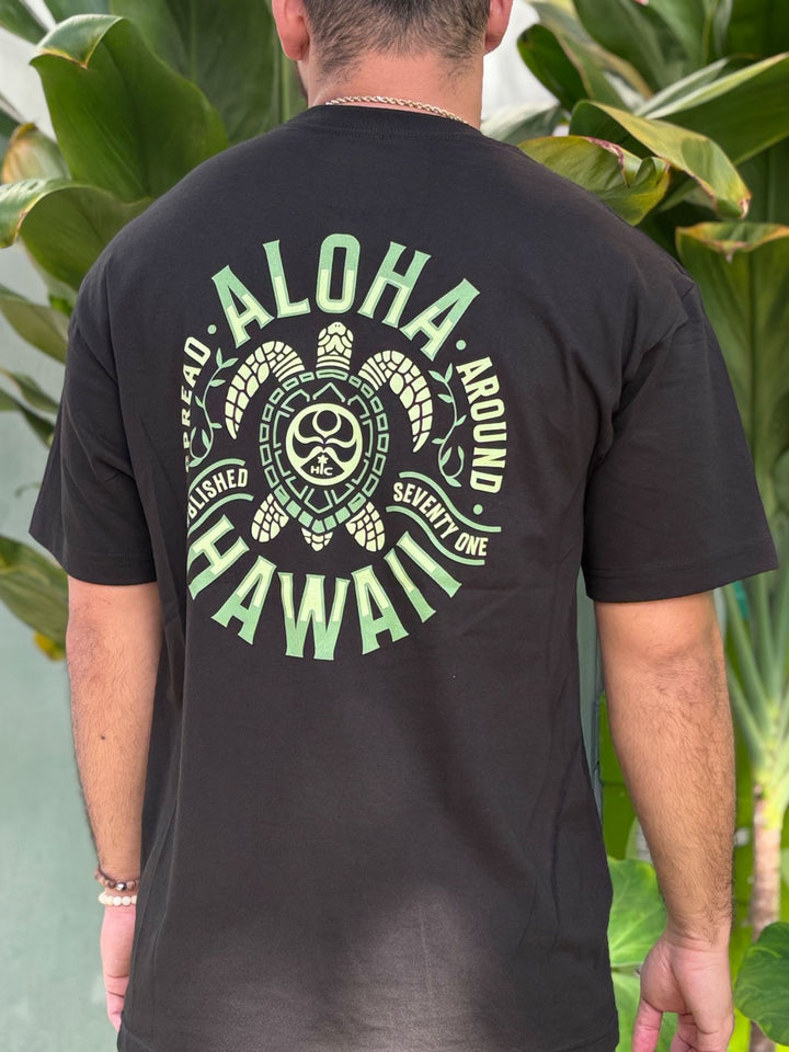 HIC SPREAD ALOHA TURTLE TEE - BLACK