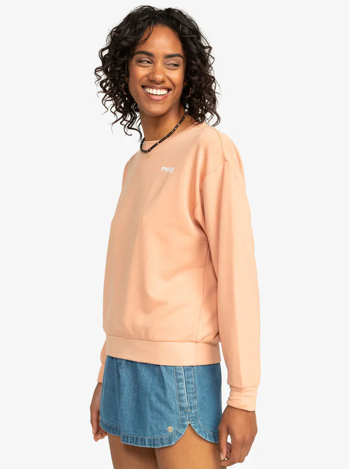 ROXY SURFING BY MOONLIGHT CREW SWEATSHIRT - PEACH PARFAIT