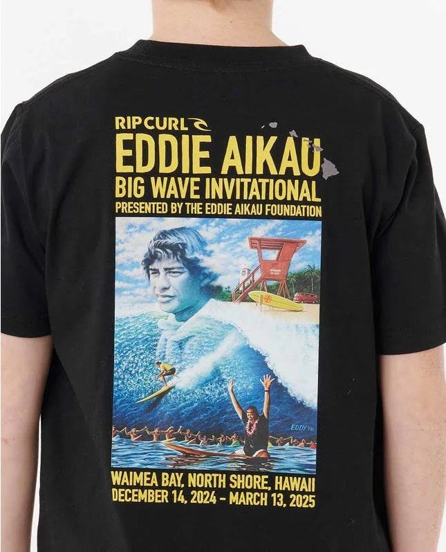 RIP CURL EDDIE WOULD GO POSTER KIDS TEE - BLACK